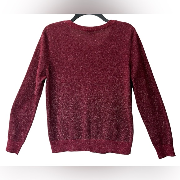 Talbots Cranberry Maroon Red Shimmer Metallic Cardigan Sweater Size Petite Large - Picture 3 of 12